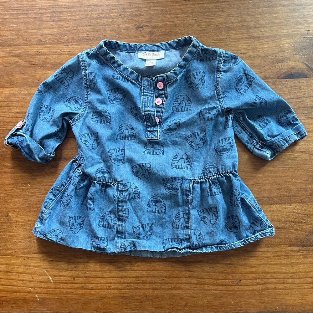 Cat & Jack Denim Kids Blouse with Fun Print